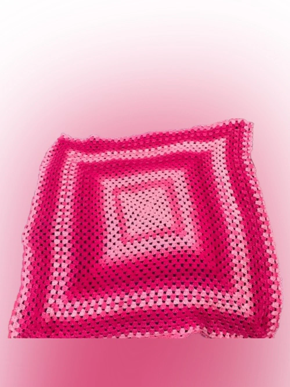 Handmade Pink Granny Square Crochet Blanket 41x41 Acrylic Throw